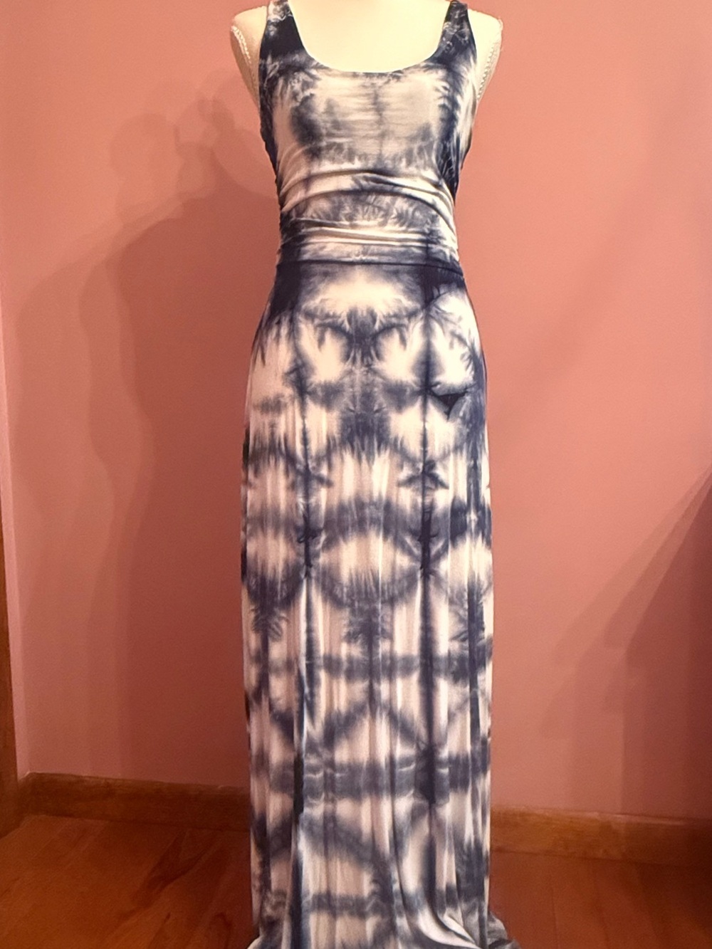 Tie-Dye Navy and White Maxi Dress - Sleeveless